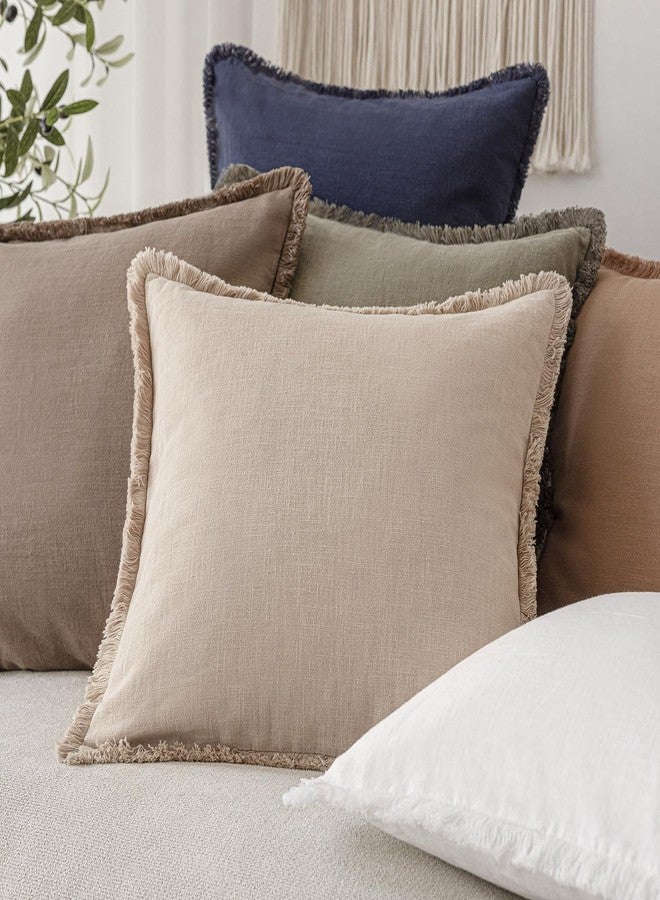 Foindtower Set of 2 Decorative Linen Fringe Throw Pillow Covers Boho Farmhouse Cushion Cover with Tassels Accent Pillowcase for Couch Chair Sofa Bed Living Room Home Decor,22×22 Inch,Tan Beige - Image 5